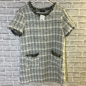 Shein Women’s Frayed Edge Tweed Dress Black White Metallic shimmer large